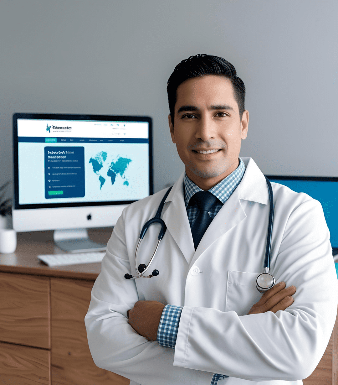 Veterinário profissional em clínica moderna representando a equipe qualificada essencial para o sucesso no marketing para clínica veterinária. Profissionais capacitados são diferenciais competitivos que devem ser destacados em estratégias de marketing digital para clínicas veterinárias, gerando confiança e credibilidade junto aos tutores de pets.