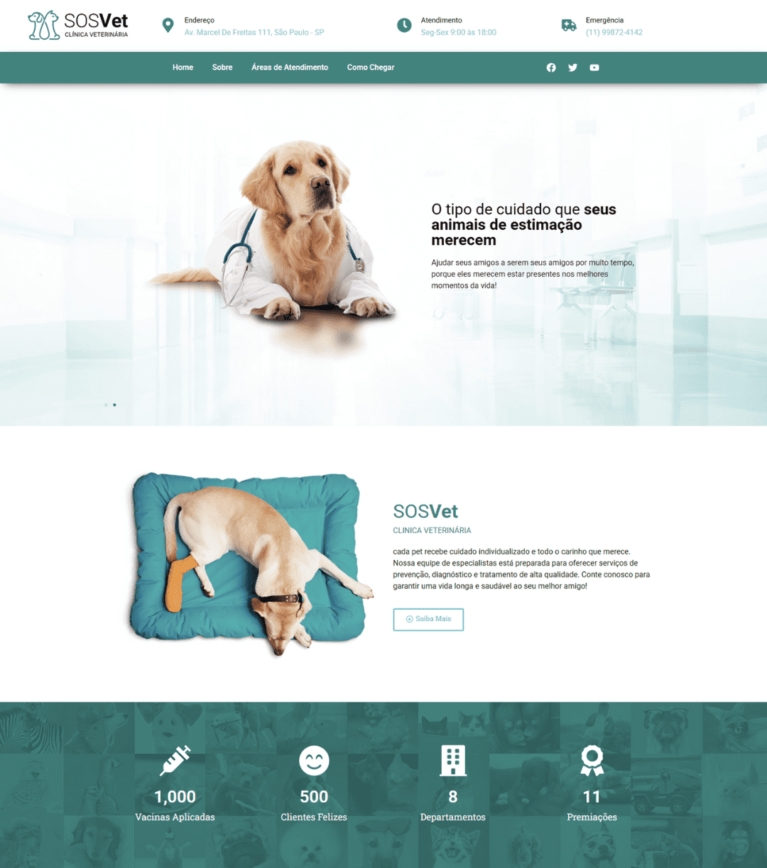 Site responsivo para clínica veterinária com design profissional, agendamento online e área do cliente, desenvolvido por nossa equipe especializada em marketing para clínicas veterinárias.